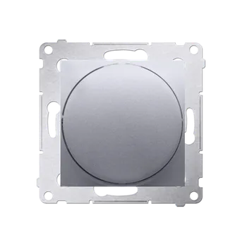 Elektrická zásuvka Stmívač pro stmívatelné LED (přístroj s krytem), otočné ovládání, tlačítkové spínání, jednoobvodový, 2W - 200W, 230 V~, Simon 54, barva stříbrná metalizovaná