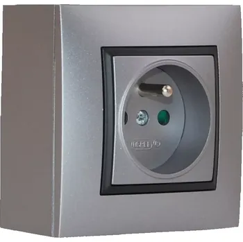 Elektrická zásuvka Zásuvka na zeď, 2x 250V/16A, šedé metalizované barvy, bez kabelu