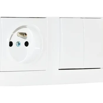 Elektrická zásuvka Zásuvkový blok nástěnný 1x 250V/16A s dvojitým vypínačem, řazení č.5 (lustrák), clonky, barva bílá