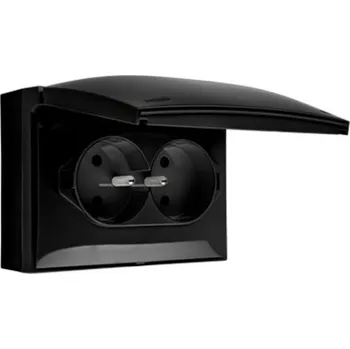 Elektrická zásuvka Zásuvka silová kompaktní 2 násobná (přístroj s krytem), IP44, s uzemněním, víčko v barvě krytu, 16 A / 250 V~, šroubové svorky, Aquaclick, barva černá matná