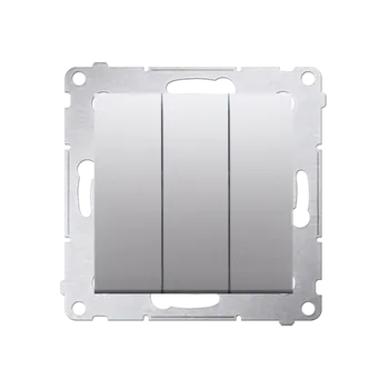 Elektrická zásuvka Ovladač zapínací 3 násobný (přístroj s krytem), s orientačním LED podsvětlením, řazení 1/0So+1/0So+1/0So, Simon 54, barva stříbrná metalizovaná