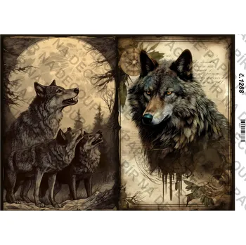 Umělecký papír Rýžový a soft papír na decoupage - Vlk - KB01288 Materiál: Rýžový papír, Rozměr: A4