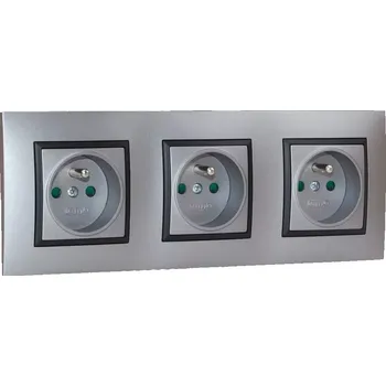 Elektrická zásuvka Zásuvky v rámečku pod omítku, 3x 250V/16A, šedé barvy s černým ozdobným rámem