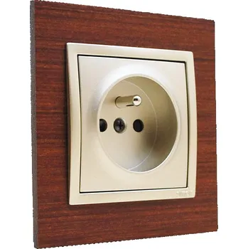 Elektrická zásuvka Zásuvka jednonásobná 250V/16A, rámeček dřevěný ořech/zlato, kryty zásuvek ve zlaté metalízované barvě
