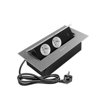 Elektrická zásuvka Zásuvkový blok zapuštěný, 2x zásuvka, 2x USB nabíječka A+C, kabel 1.5m, povrch hliník