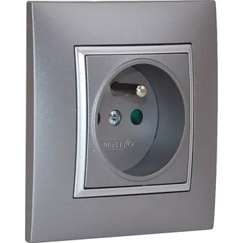 Elektrická zásuvka Zásuvka v rámečku pod omítku, 1x 250V/16A, šedé barvy se stříbrným matným ozdobným rámem