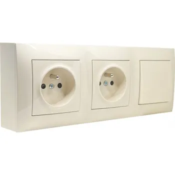 Elektrická zásuvka Zásuvkový blok nástěnný 2x 250V/16A a 1x vypínač č.1, barva krémová bílá, bez kabelu