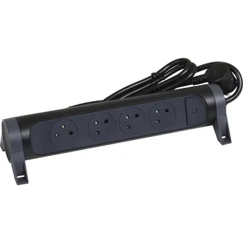 Elektrická zásuvka Prodlužovací přívod otočný, 4x zásuvka 230V, vypínač, kabel 1.5m, barva tmavě šedá - černá