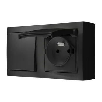 Elektrická zásuvka Zásuvka jednonásobná ve verzi IP44 -vičko v barvě krytu jednopólový spínač odolný proti vlhkosti černá matná 16A 10AX