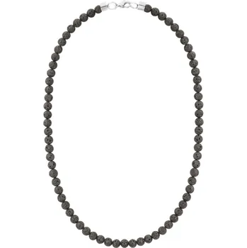 Náhrdelník Manoki Pánský korálkový náhrdelník Fernando - 6 mm lávový kámen, chirurgická ocel X-NH1351/45 Černá 45 cm