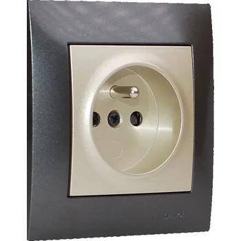 Elektrická zásuvka Zásuvka jednonásobná 250V/16A (strojek, kryt a rámeček) Simon 54, šroubové svorky, clonky, barva antracitová a zlatá metalizovaná