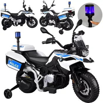 Dětské elektrovozidlo Dětská policejní motorka na baterii BMW s majákem a brašnami