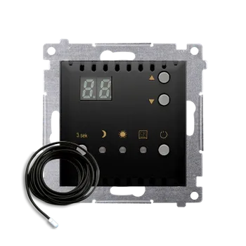 Elektrická zásuvka Termostat s displejem a externím čidlem teploty (sonda), Simon 54, barva černá matná metalizovaná