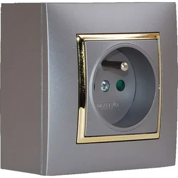 Elektrická zásuvka Zásuvka na zeď, 2x 250V/16A, šedé metalizované barvy, bez kabelu