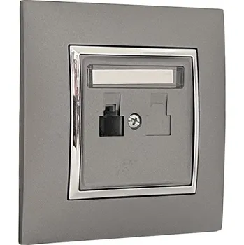 Elektrická zásuvka Zásuvka telefonní v rámečku pod omítku, 1x RJ11, šedé metalizované barvy se stříbrným ozdobným rámem