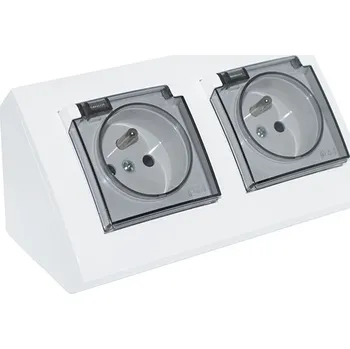 Elektrická zásuvka Rohová zásuvka 2x 250V v bílé lesklé barvě s průhlednými víčky, bez kabelu
