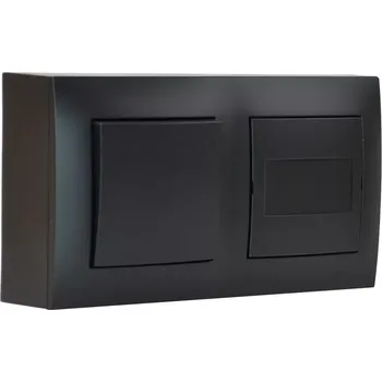 Elektrická zásuvka Nástěnný blok s vypínačem - 1x vypínač ř.1 (jednopólový) + 1x zaslepovací kryt (volné pole), barva černá matná