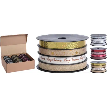 Stuha stuha vázací 4mx1cm GLITTER mix STŘ/ZLA/ČRV (4ks)