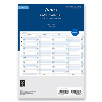 Kancelář Roční plánovací kalendář 2026, Aj vertikální, náplň A5 diářů Filofax