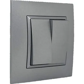 Elektrická zásuvka Vypínač dvojitý střídavý "schodišťák", řazení č.6+6, 10AX 250V v rámečku pod omítku, šedé metalizované barvy