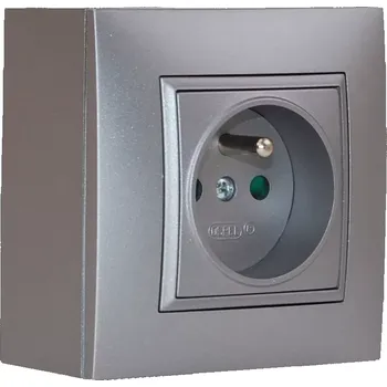 Elektrická zásuvka Zásuvka na zeď, 2x 250V/16A, šedé metalizované barvy, bez kabelu