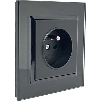 Elektrická zásuvka Zásuvka ve skleněném rámečku, 1x 230V/16A, pod omítku, barva černá