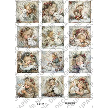 Umělecký papír Rýžový a soft papír na decoupage - Andělka se zajícem - KB04181 Materiál: Soft, Rozměr: A4