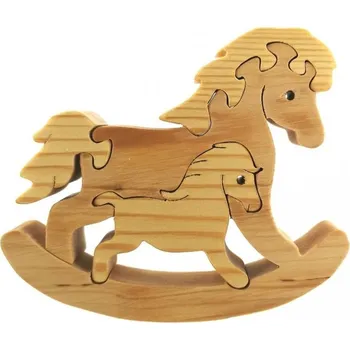 Puzzle Puzzle AMADEA Dřevěné puzzle houpací kůň, masivní dřevo dvou druhů dřevin, 13,5x11,5x3 cm