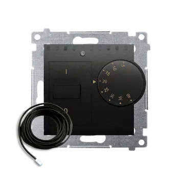 Elektrická zásuvka Termostat s vnějším senzorem (přístroj s krytem), Simon 54, barva černá matná metalizovaná