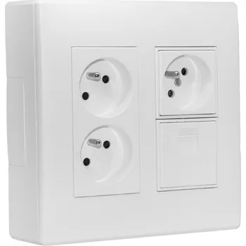 Elektrická zásuvka Nástěnný box S500, 3x zásuvka 250V + 1x data RJ45, bez kabelu, barva čistě bílá