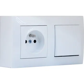 Elektrická zásuvka Zásuvkový blok nástěnný 1x 250V/16A s krytkou zásuvky a vypínačem řazení č.1, barva bílá lesklá