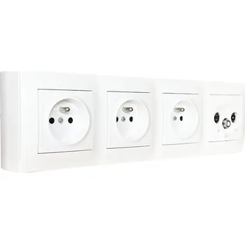 Elektrická zásuvka KS zásuvky na zeď 3x 250V/16A + koncová zásuvka R-TV-SAT bílá