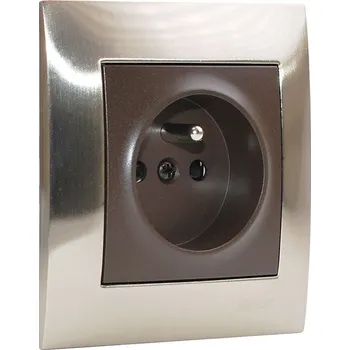 Elektrická zásuvka Zásuvka jednonásobná 250V/16A, kovový rámeček NEREZ, kryt zásuvky v hnědé barvě