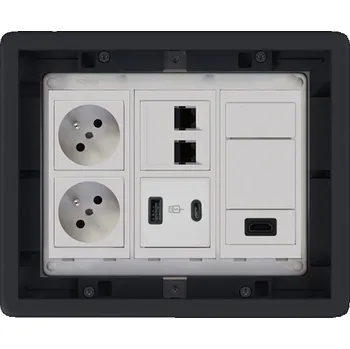 Elektrická zásuvka Podlahová zásuvka 2x 250V/16A (zásuvka bílá), USB nabíječka A+C, 2x RJ45 cat.6, 1x HDMI , barva boxu grafitově-šedá, s pouzdrem pro lité podlahy