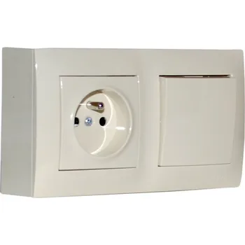 Elektrická zásuvka Zásuvkový blok nástěnný 1x 250V/16A s jednopólovým vypínačem, řazení č.1, clonky, barva krémová