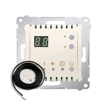 Elektrická zásuvka Termostat s displejem a externím čidlem teploty (sonda), Simon 54, barva krémová