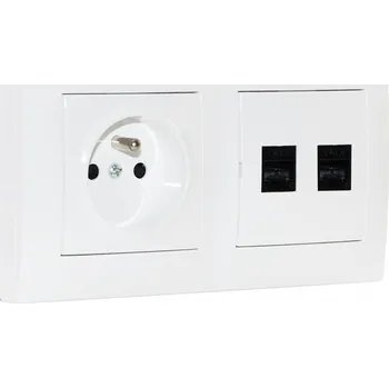 Elektrická zásuvka Zásuvkový blok nástěnný 1x 250V/16A, 2x RJ45, bez kabelu, barva bílá lesklá