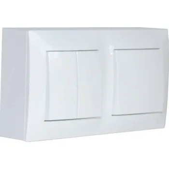 Elektrická zásuvka Nástěnný blok s vypínači - 1x vypínač ř.6 (schodišťový) + 1x dvojitý vypínač ř.5 (lustrák), IP20, barva bílá