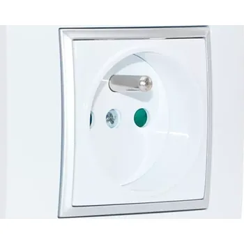Elektrická zásuvka Zásuvka v rámečku pod omítku, 1x 250V/16A, bílé barvy se stříbrným matným ozdobným rámem