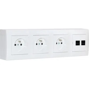 Elektrická zásuvka Zásuvky na zeď 3x 250V/16A, 2x RJ45 cat.6, barva bílá lesklá