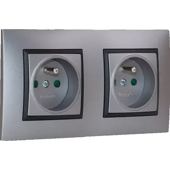 Elektrická zásuvka Zásuvky v rámečku pod omítku, 2x 250V/16A, šedé barvy s černým ozdobným rámem