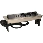 Stolní vestavěný blok 3 zásuvky, 2x USB, povrch nerez, kabel 1.8m