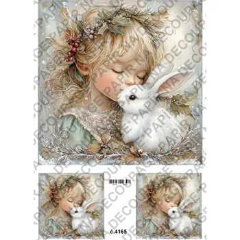 Umělecký papír Rýžový a soft papír na decoupage - Andělka se zajícem - KB04165 Materiál: Soft, Rozměr: A4