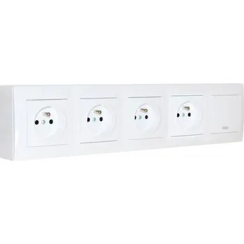 Elektrická zásuvka Zásuvkový blok nástěnný 4x 250V/16A s vypínačem (řazení č. 1S, signalizační kontrolka), bez kabelu, barva bílá lesklá