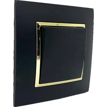 Elektrická zásuvka Vypínač jednopólový, řazení č.1, 10AX 250V v rámečku pod omítku, černé barvy se zlatým ozdobným rámem