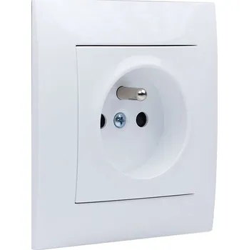 Elektrická zásuvka Zásuvka jednonásobná 250V/16A (strojek, kryt a rámeček) Simon 54, šroubové svorky, clonky, barva bílá
