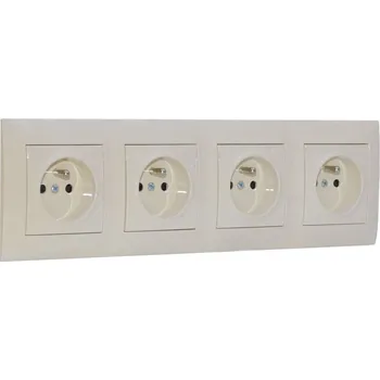 Elektrická zásuvka Zásuvka čtyřnásobná 250V/16A pod omítku, Simon 54, rámeček a krytky v krémové barvě