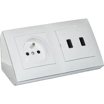 Elektrická zásuvka Rohová zásuvka 1x 250V/16A + 2x USB nabíječka, barva bílá lesklá, bez kabelu
