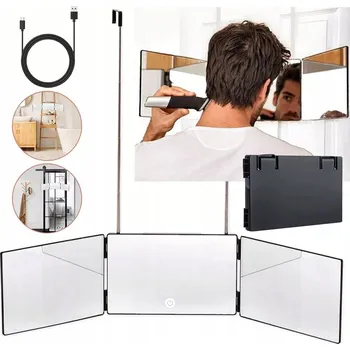 Zrcadlo SKLÁDACÍ ZRCADLO NA VLASY, TŘÍSTRANNÉ ZRCADLO 360 STUPŇŮ PRO STŘÍHÁNÍ VLASŮ