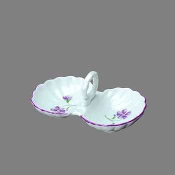 Cukřenka Český porcelán, Dubí Slánka dvoudílná fialky s fialovou linkou - 12 cm